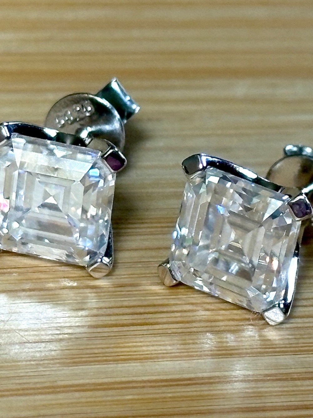 A perfect pair of 6ctw Asscher Moissanite studs in 935 Argentium silver! - Picture 8 of 15